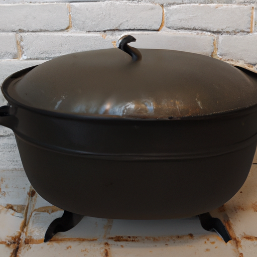 A cast iron Dutch oven, perfect for cooking a delicious turkey.